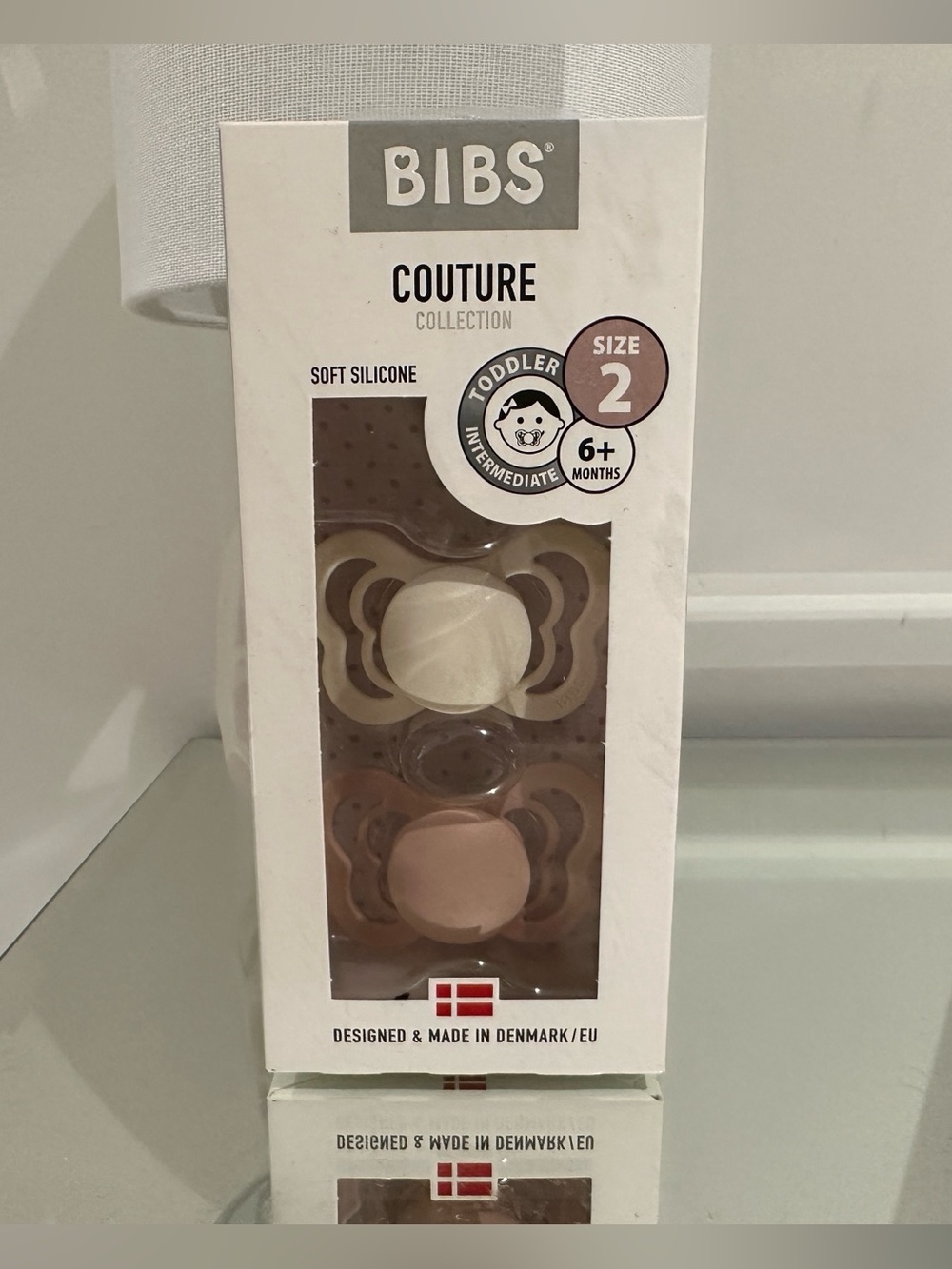 NWT BIBS Couture Size 2 Twin Pacifier Set in Beige & Taupe 6+ Month Size